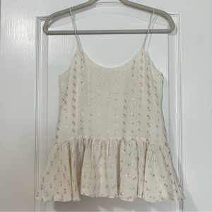 Club Monaco Silk Blend Cream and Silver Metallic Peplum Top